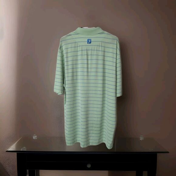 FJ FootJoy Polo Shirt Mens Size L Pale Green Striped Golf Shirt - Picture 4 of 7